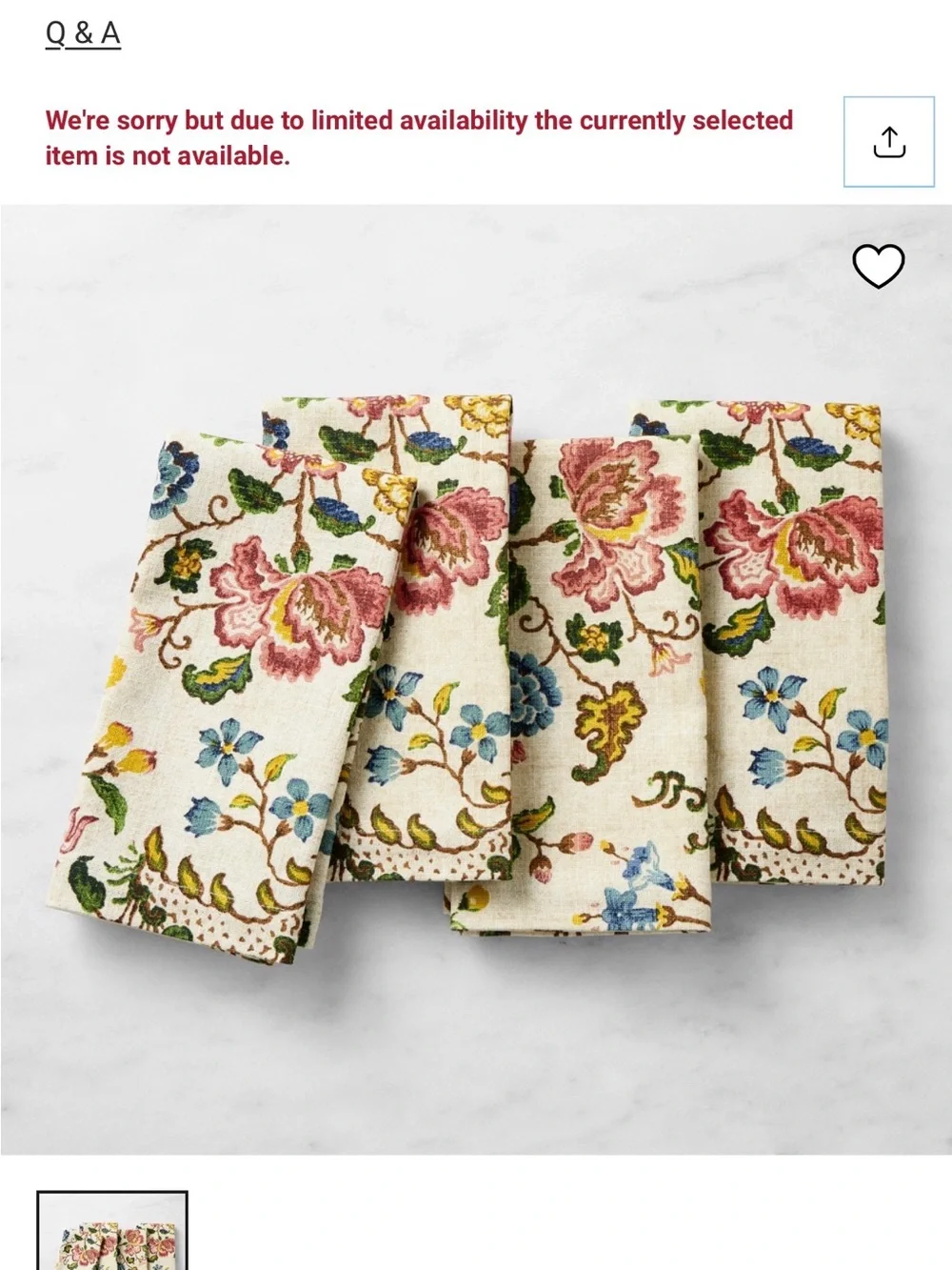 William Sonoma- Floral Cotton Napkin Set - Provençal Floral